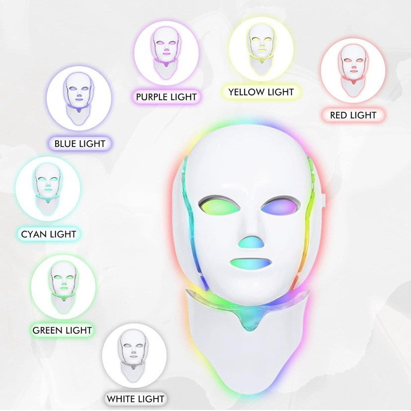 LED Face Neck Beauty Mask 7 Colors Photon Therapy Anti-Aging, Wrinkles Colorful