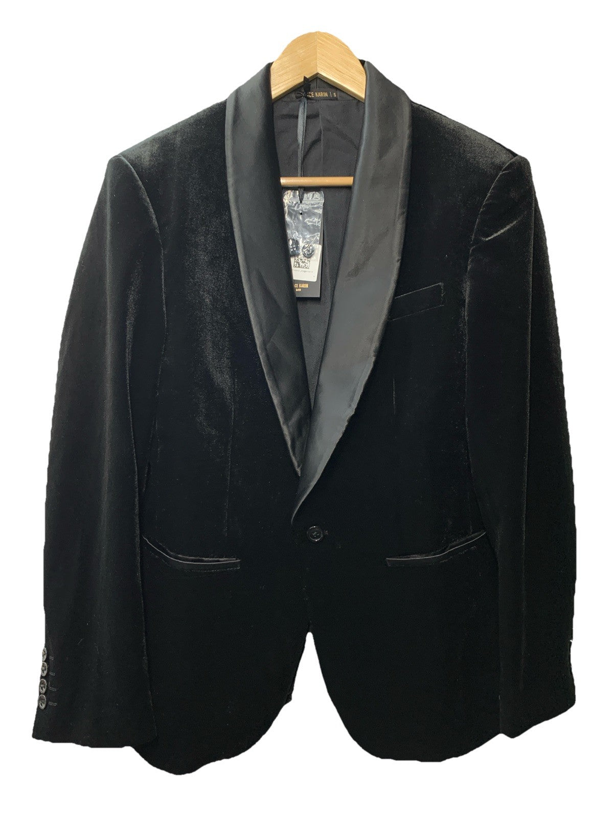 GRACE KARIN Mens Velvet Blazer One Button Shawl Lapel Slim Fit Suit Size S Black