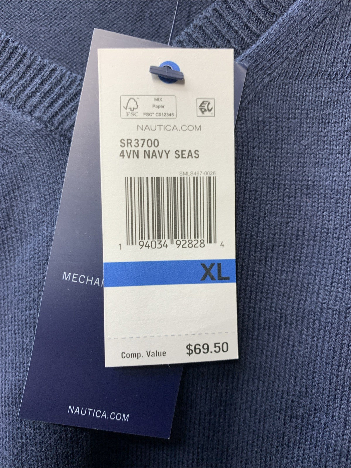 Nautica Men's Navtech Performance Classic-Fit Soft V-Neck Sweater Size XL Navy
