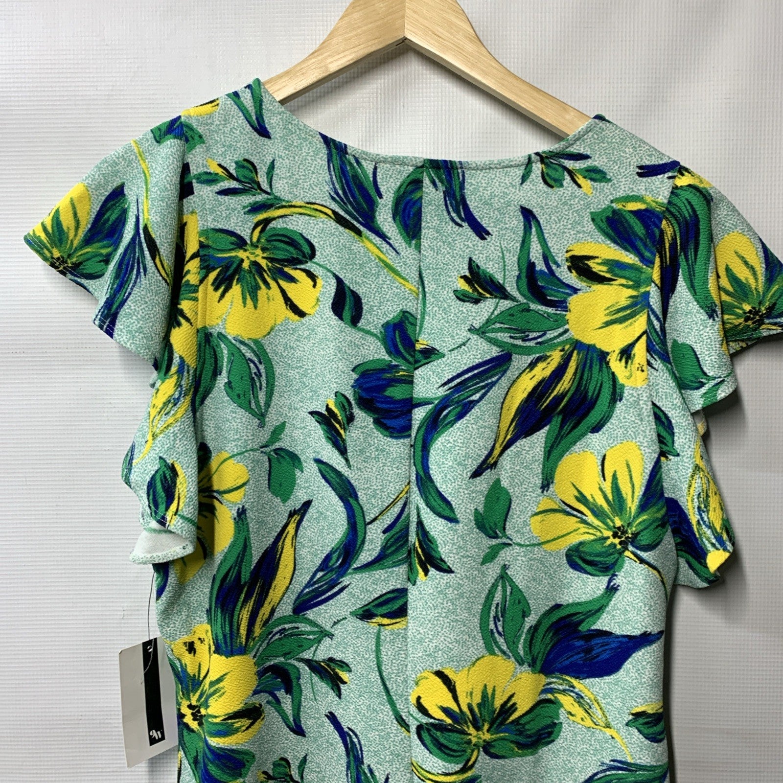 Nine West Women's Flutter Sleeve Swing Dress Size 10 Green Floral Round Neck