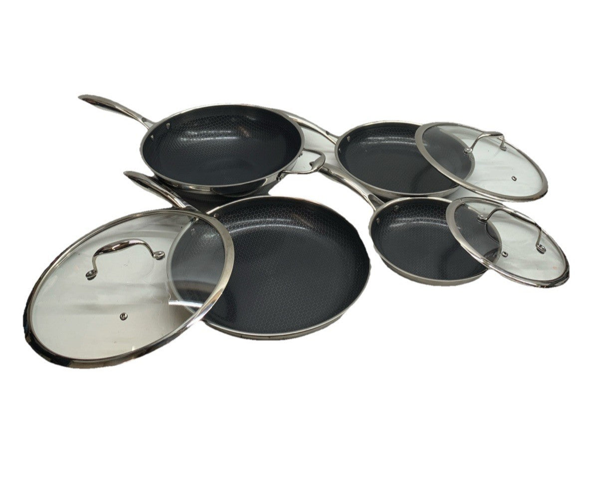 HexClad Hybrid Nonstick 7-Piece Cookware Cooking Pan Set with Lids & Wok - USED
