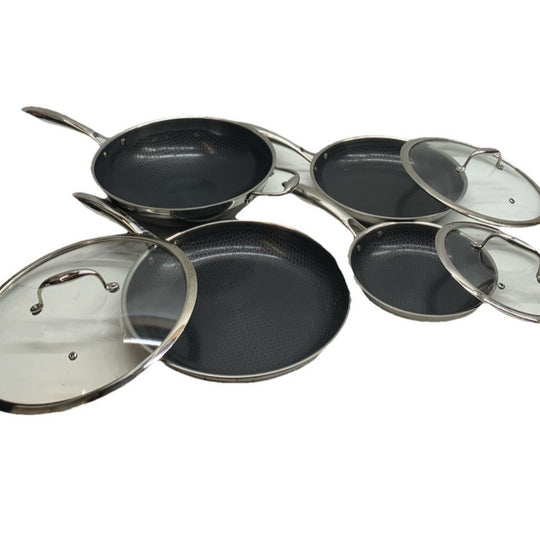 HexClad Hybrid Nonstick 7-Piece Cookware Cooking Pan Set with Lids & Wok - USED