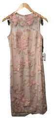 Adrianna Papell Women's Floral Embroidery Sheath Dress Party Size 4 Rose Gold