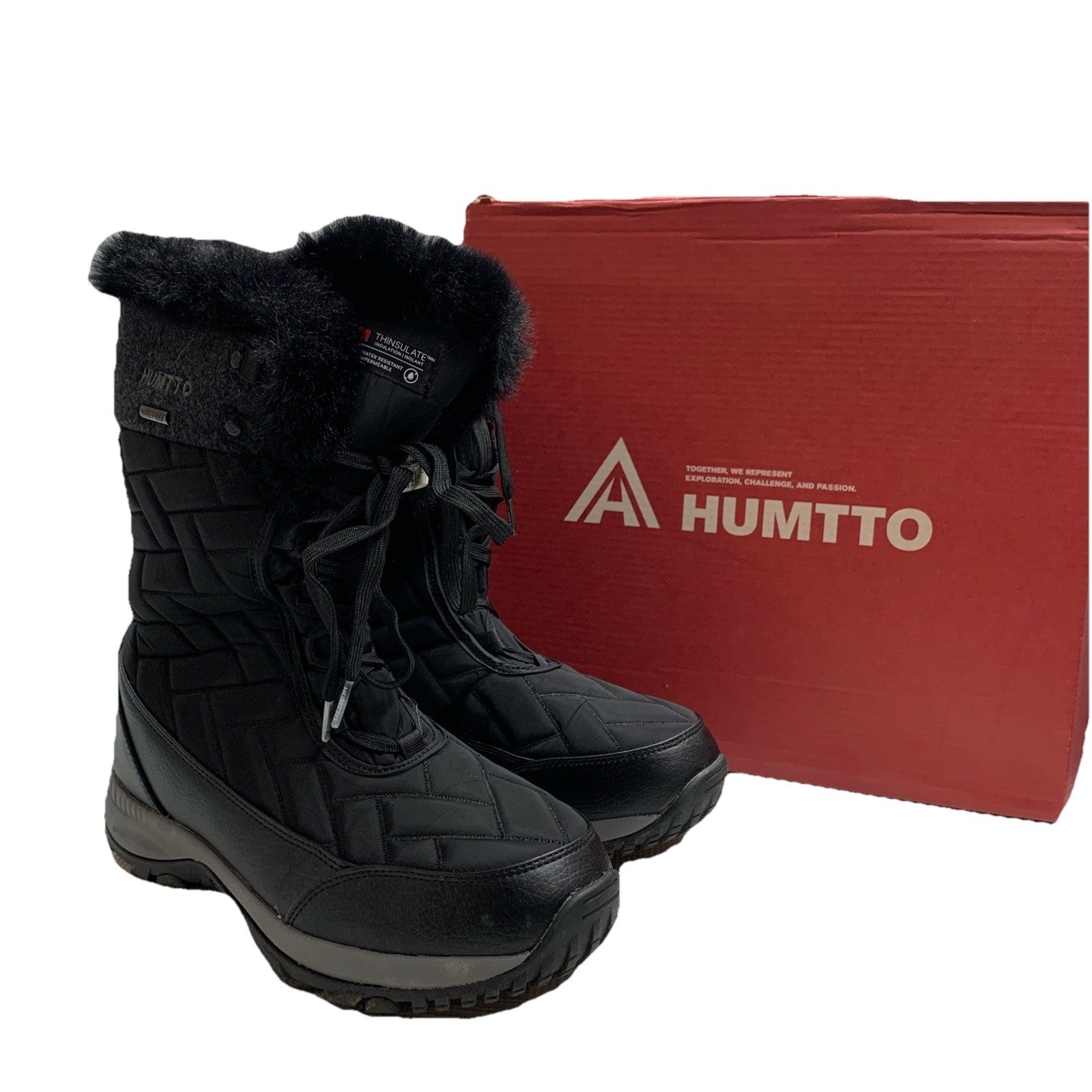 HUMTTO Women's Winter Warm Waterproof Snow Boots Lightweight Non-Slip 8.5 Black