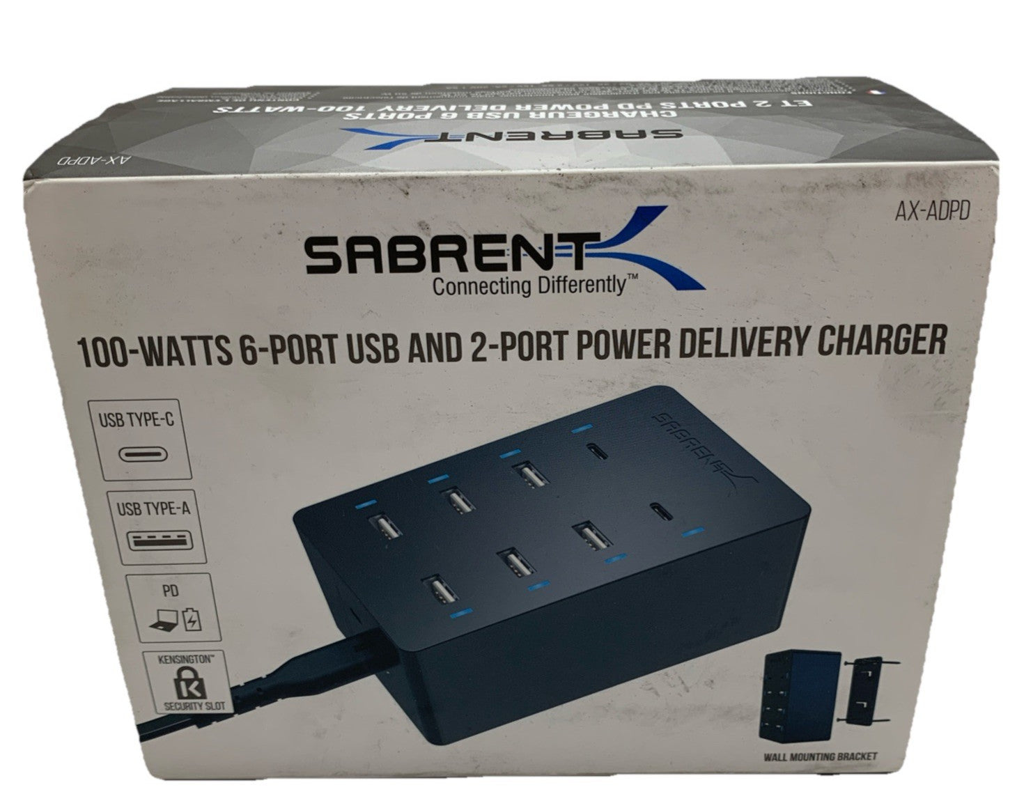 Sabrent 100 Watt 6-Port USB and 2-Port Power Delivery Charger AX-ADPD Black