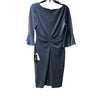 Adrianna Papell Women's Metallic Knit Draped Dress Steel Blue Square Neck Size 6