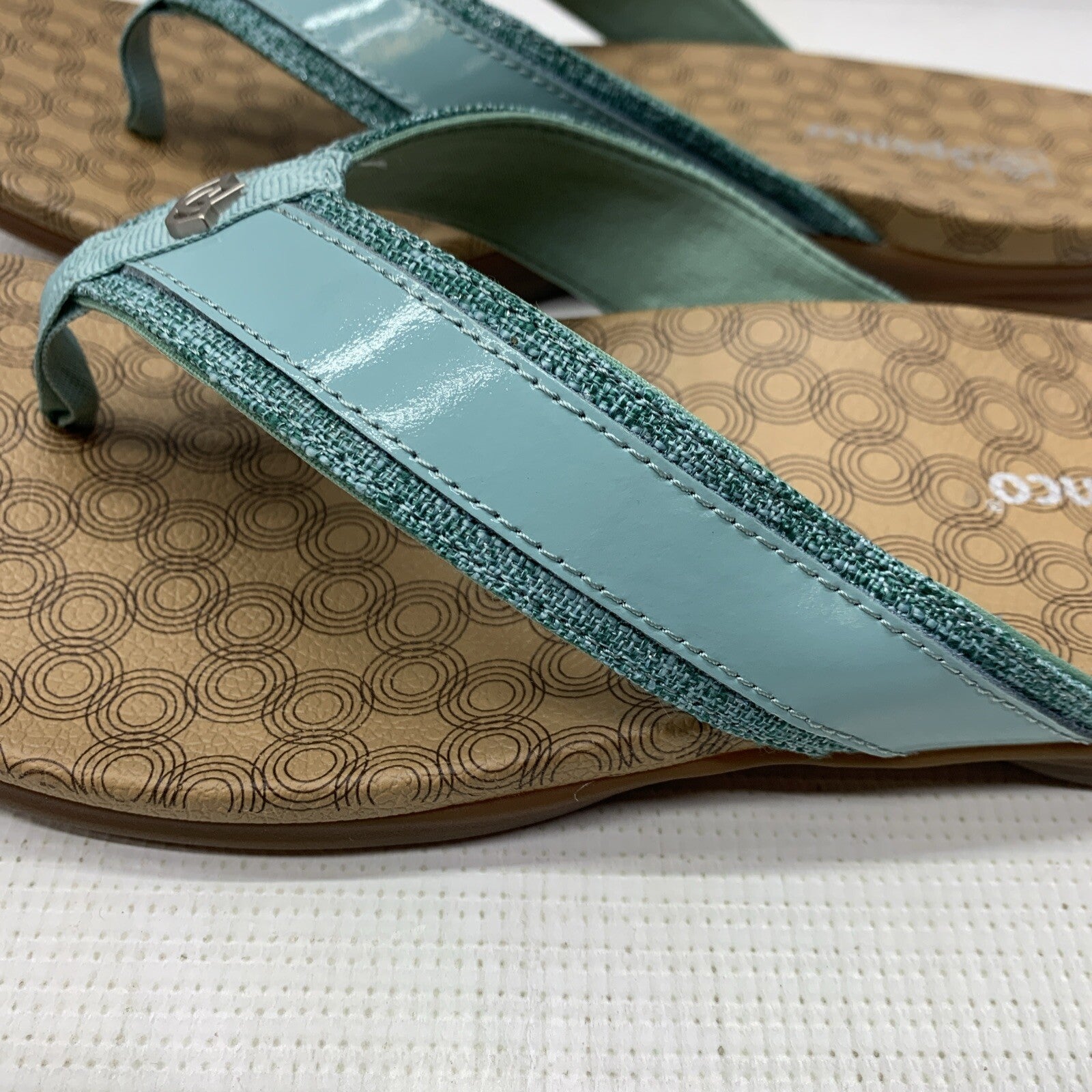 Spenco Orthotic Women's Cabo Flip-Flop Size US 12D Aqua Leather/Textile Upper