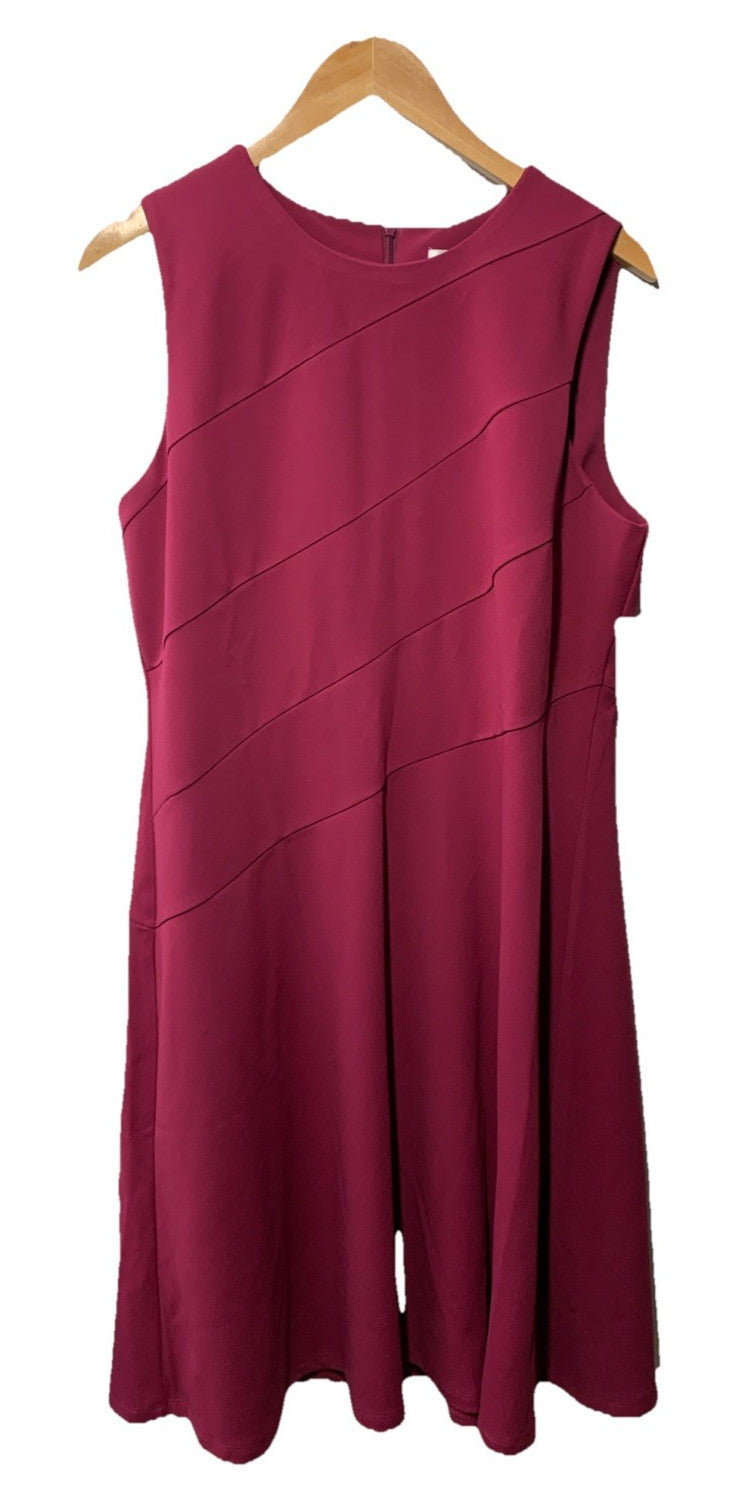 London Times Women's Asymmetrical Detail Dress Sleeveless T6949M Plum Size 16