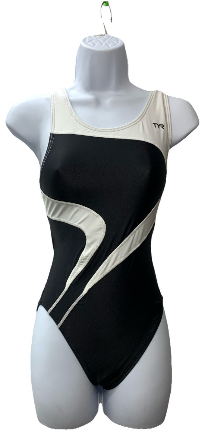 TYR MALIT1A Alliance T-Splice Maxfit One Piece Swimsuit Size 32(M) Black/White