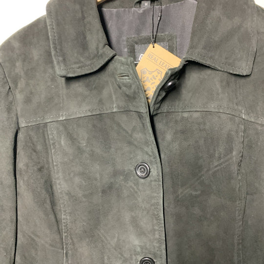 Real Leather Women’s OverCoat Long Sleeve Collared Vintage Style Size Medium