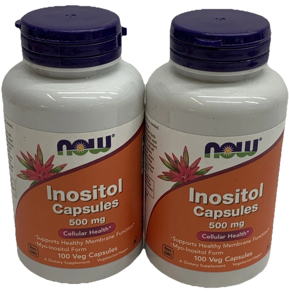 NOW Foods Inositol 500mg, Healthy Membrane Function Cellular Health 100 Caps 2Pk