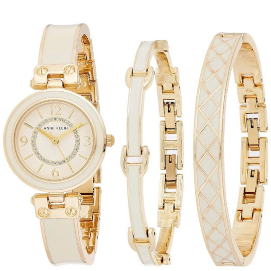 Anne Klein Women's Glitter Accented Bangle Wrist Watch and Bracelet Set Analog
