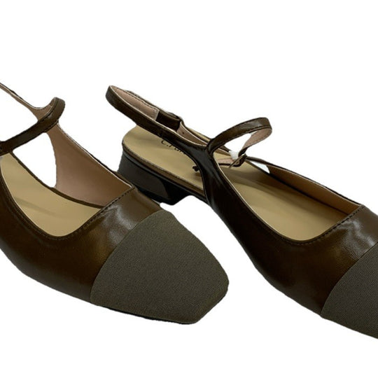 C.Paravano Women F11 Slingback Shoes Close Square Toe Flats Sandals Size 39(EU)