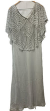 J Kara Sequin Capelet Long Beaded Dress V-neck Pull On Size 14p Gray/sliver