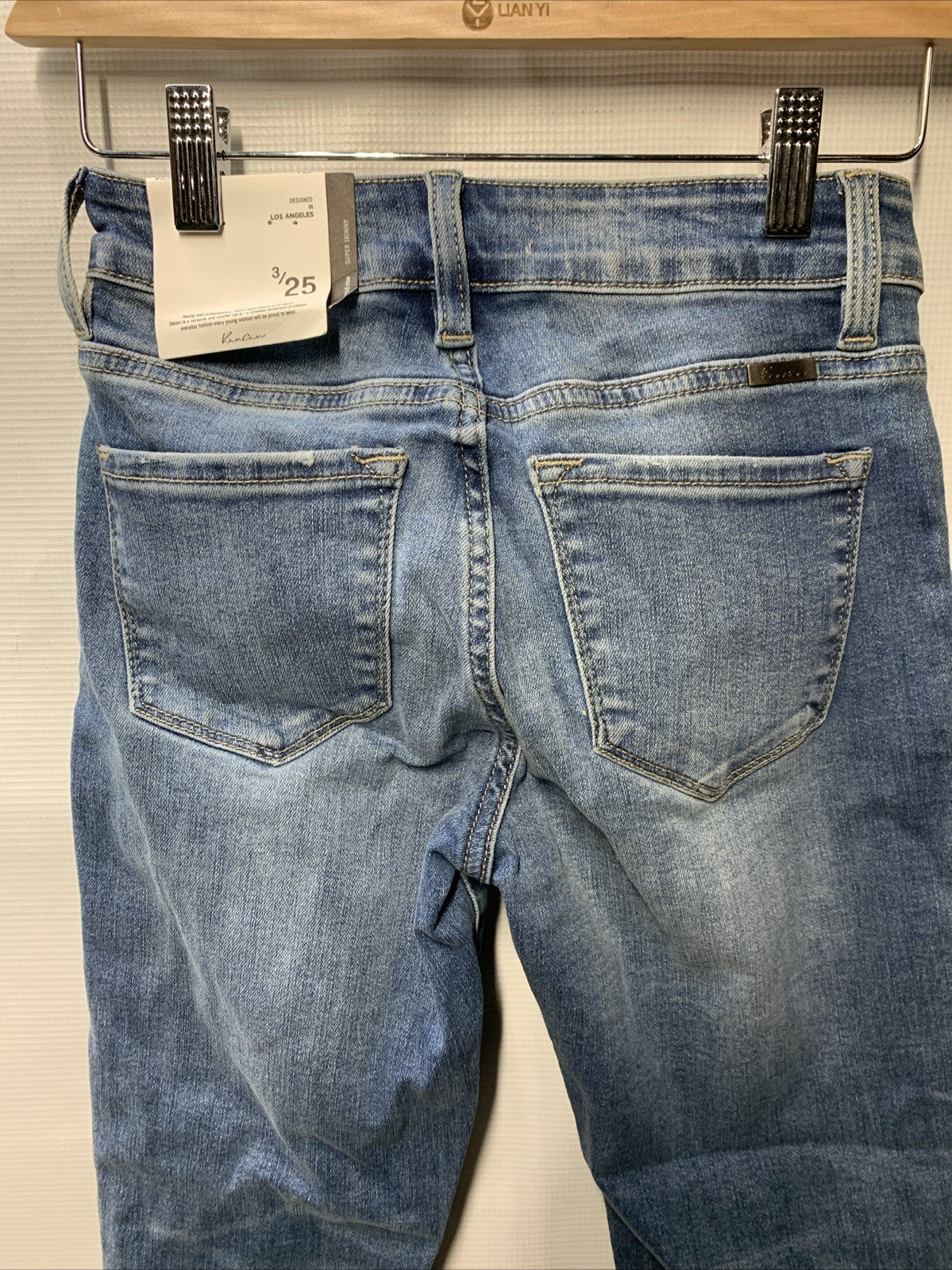 Kancan Women's Mid Rise Ankle Super Skinny Slim Blue Jeans Size 3/25 Long Pants