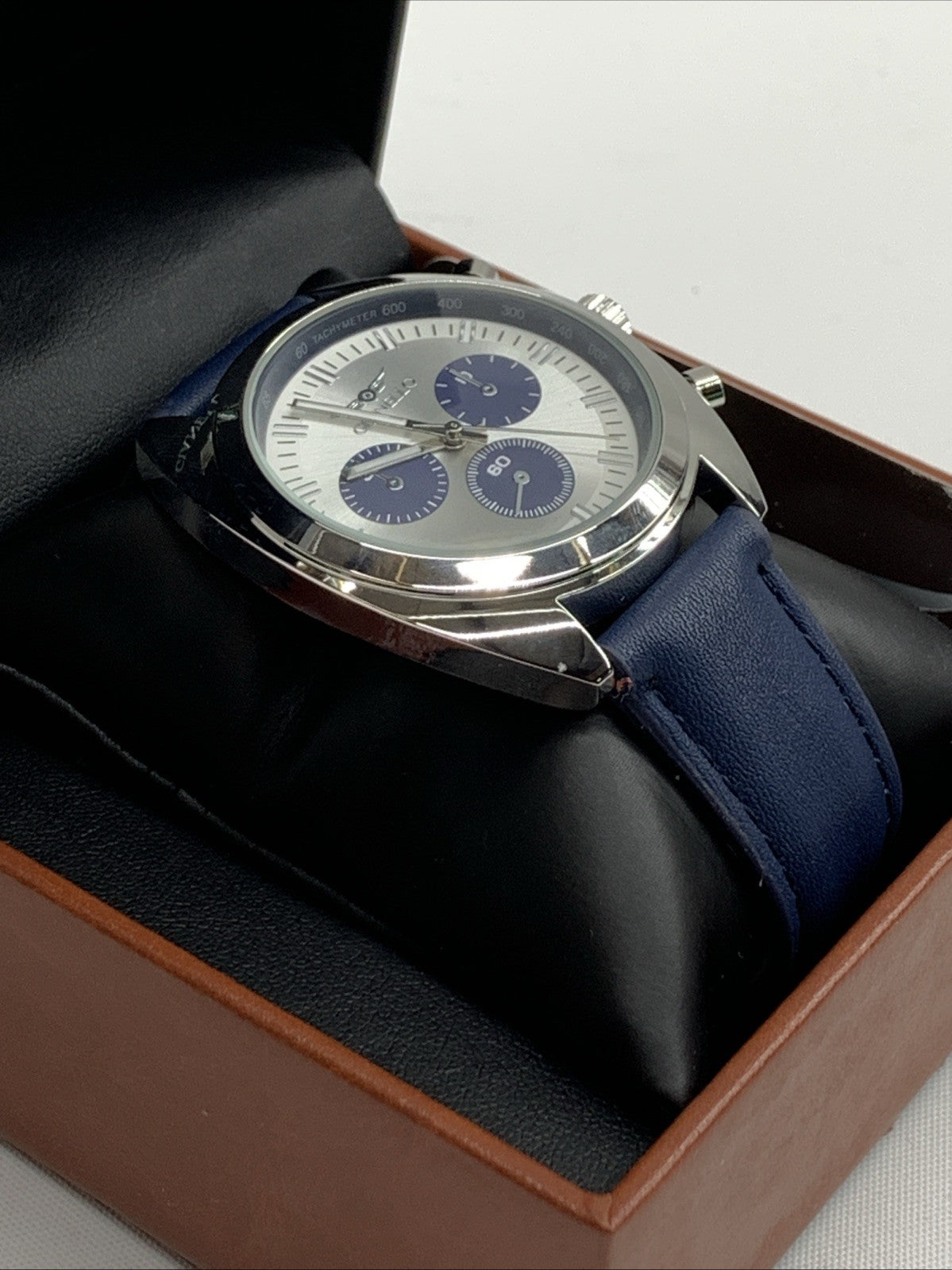 Gianello Mens GNL7731SS Tri Faux Chrono Blue Case Blue Strap Watch NEEDS BATTERY