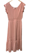 Women'S V Neck Ruffle Sleeve Summer Dress Split Flowy Tiered Midi Dress Pink Med