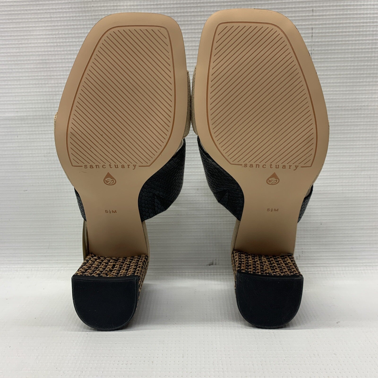 Sanctuary Women's Leather Cafe and Black Brisk Heeled Sandals Size 5.5 Slip-on