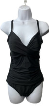 DKNY Women's Surplice Ruched Spaghetti Strap One Piece Swimsuit Size M Black