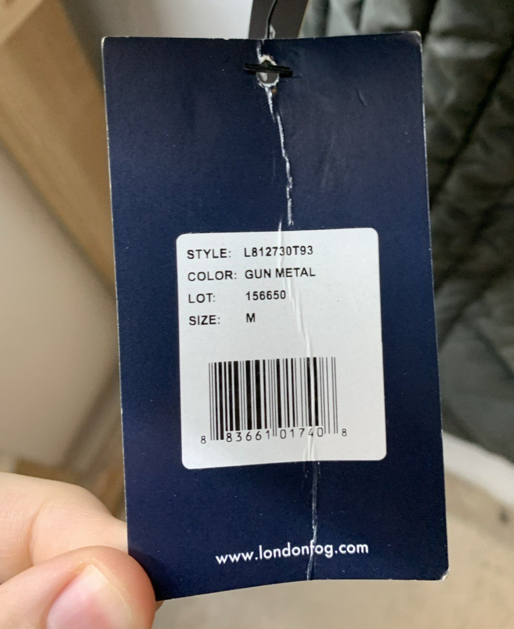 London Fog Womens Coat Gray  Quilt Puffer Jacket Long Sleeve Hooded Size Large