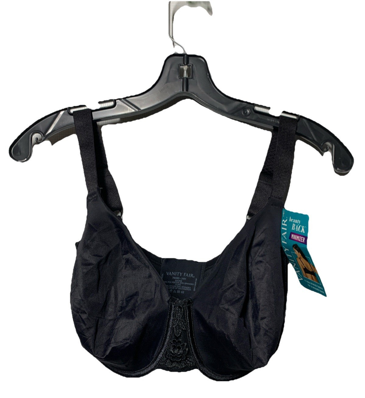 Vanity Fair 76080 Beauty Back Smoothing Full Figure Minimizer Bra Black Size 34H
