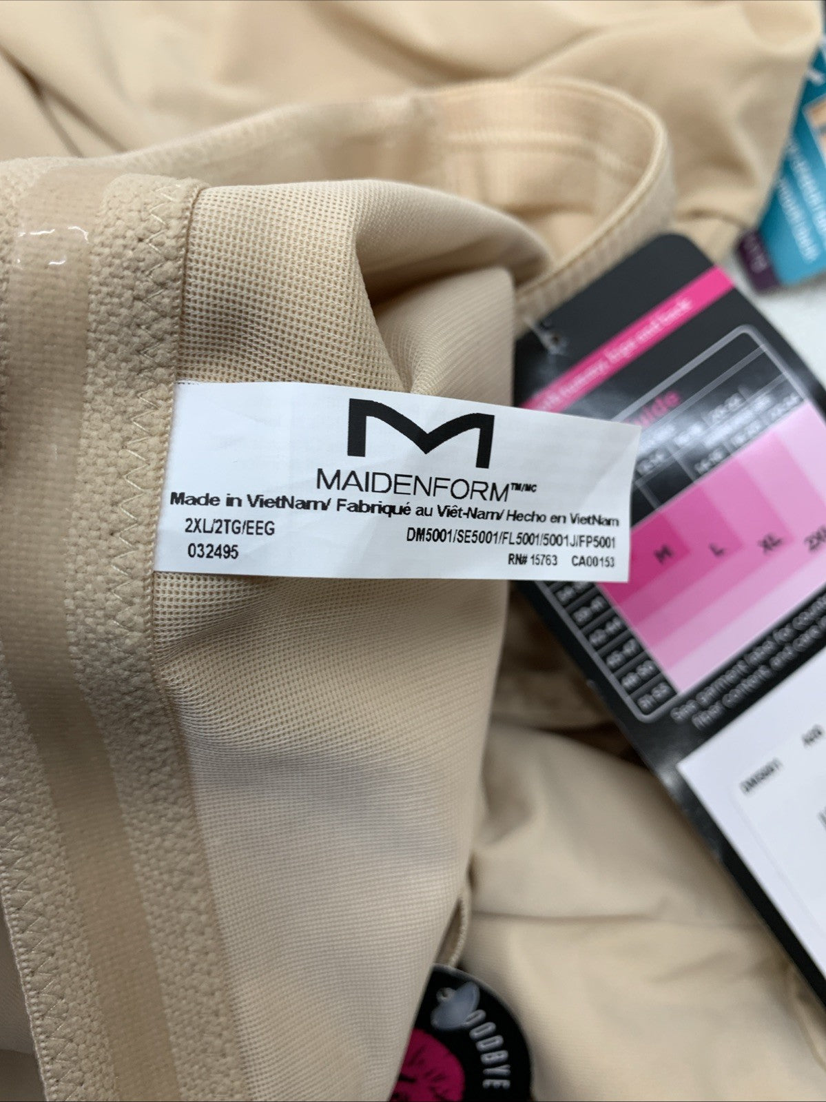 Beige Maidenform high-waist thigh slimmer shapewear for women, firm-control, size 2XL, designed to shape and smooth the thighs.
