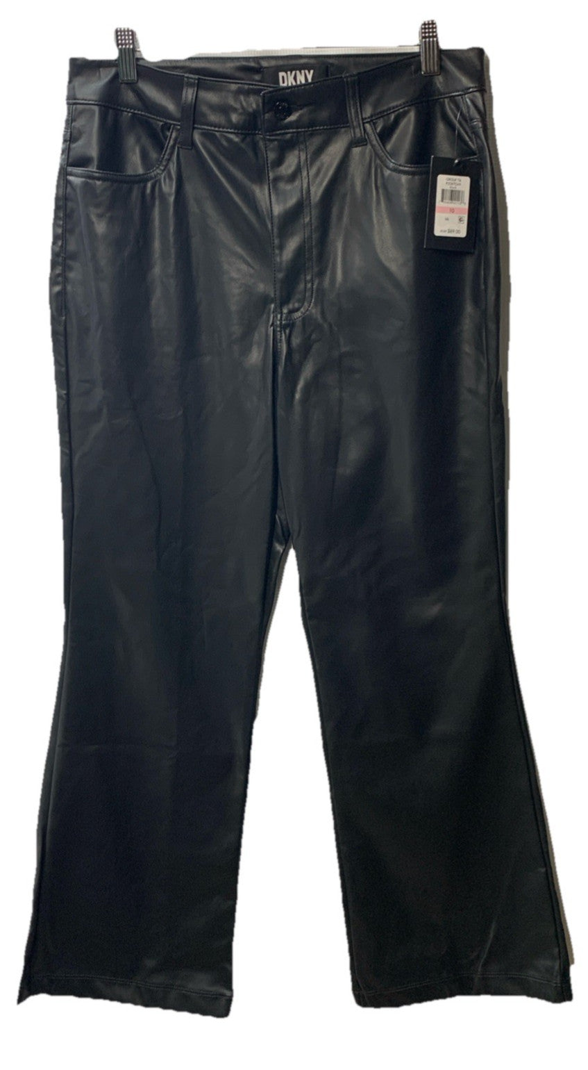 DKNY Black Women’s Soft Faux Leather Mini Boot Flare Long Pants Size 10 Black