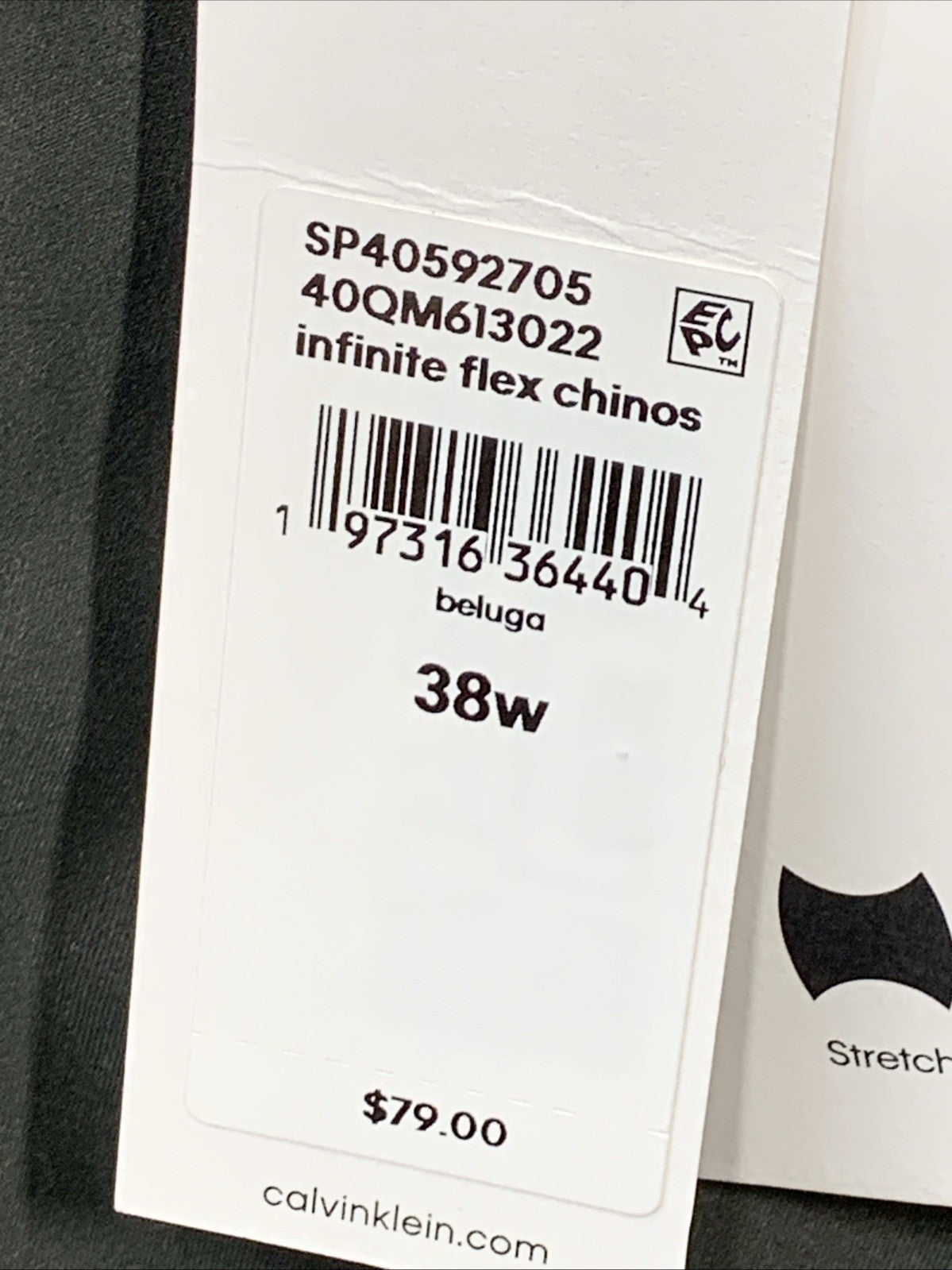 Calvin Klein Men's Asphalt Stretch Cotton Infinite Flex Chino Shorts Size 38W 9L