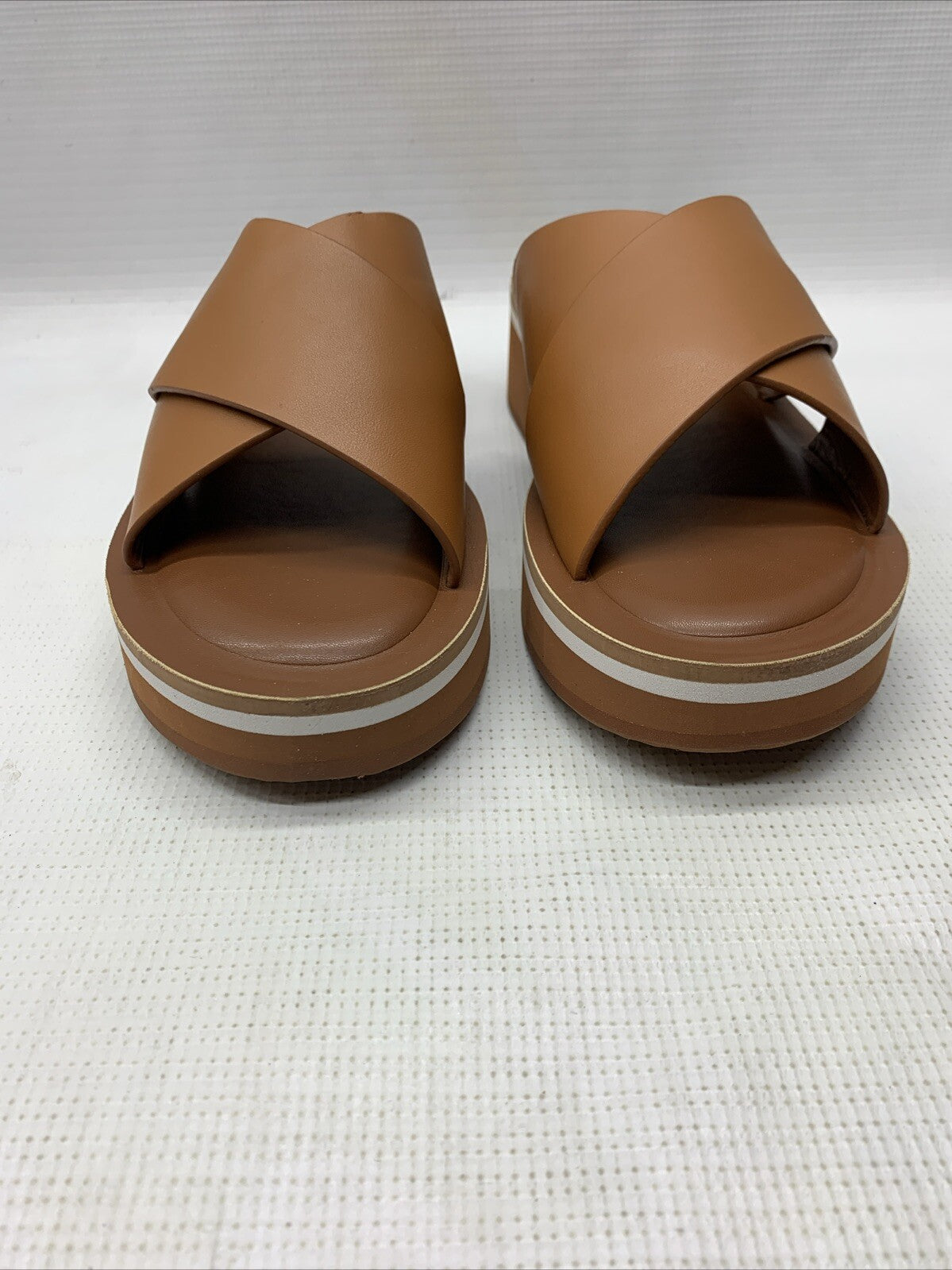 Aerosols Leather Charlie Slide Sandal 8M Tan Leather Slip On Block Heel Brown