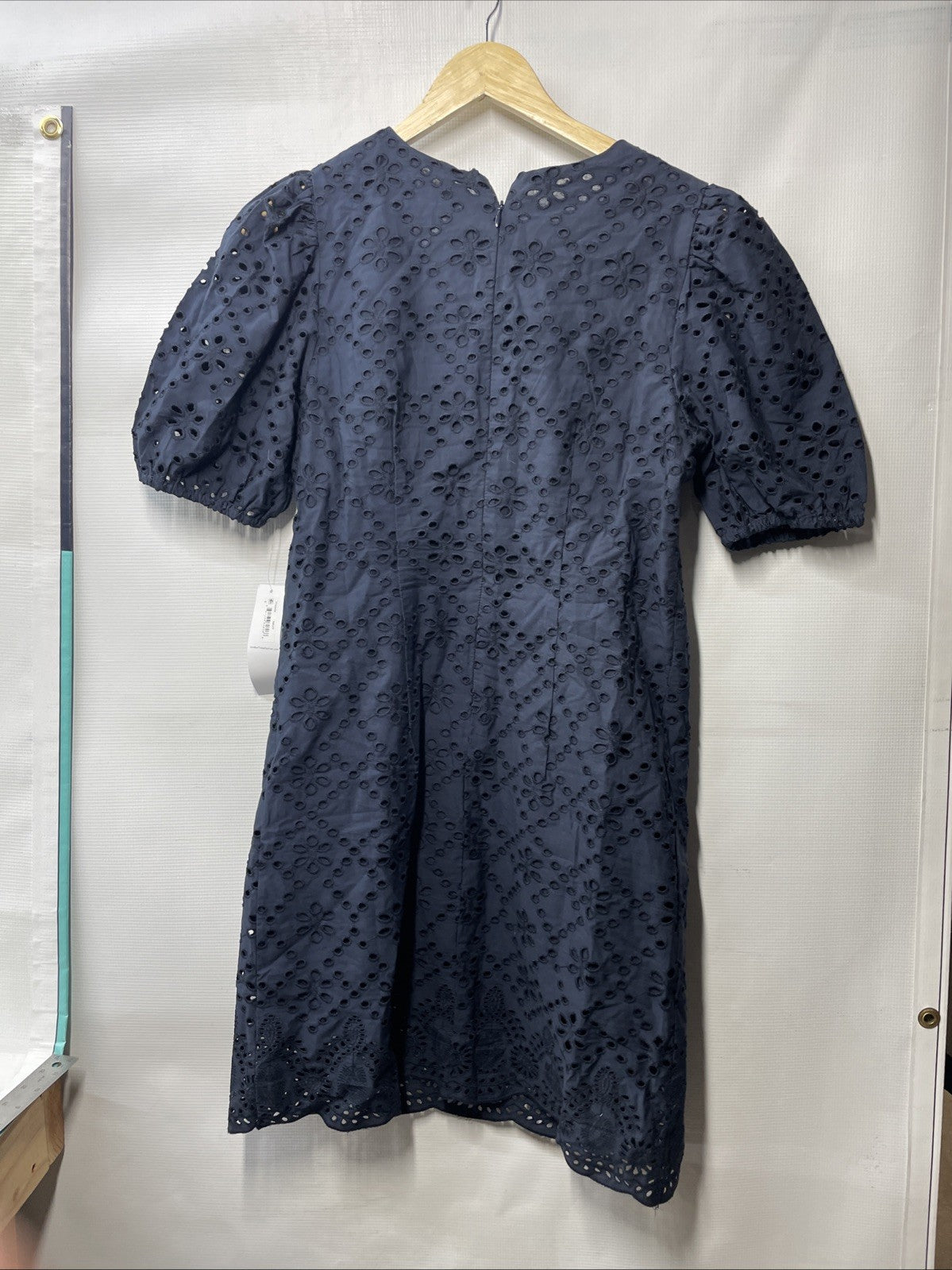 London Times Summer Puff Sleeve Mini Short Cotton Eyelet Women Dress Sz 6 T7424M