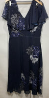 City Chic Plus Size Navy Floral Chiffon Romantic Ruffle Maxi Dress Size 18 V-nec