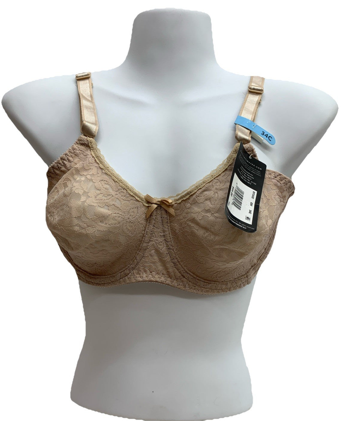Bali Women's DF3432 Lace N’ Smooth beige seamless full coverage bra in 34C size, featuring lace accents and smooth fabric.