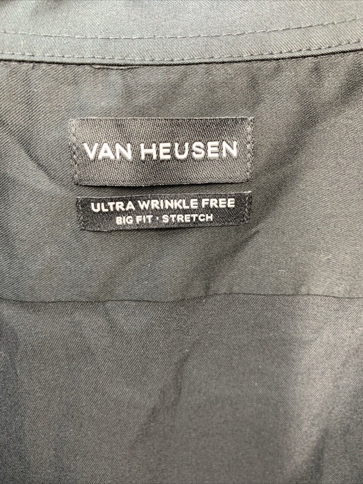 Van Heusen Black Button Up Stain Shield Big Fit Stretch Shirt Mens Size 22 34/35