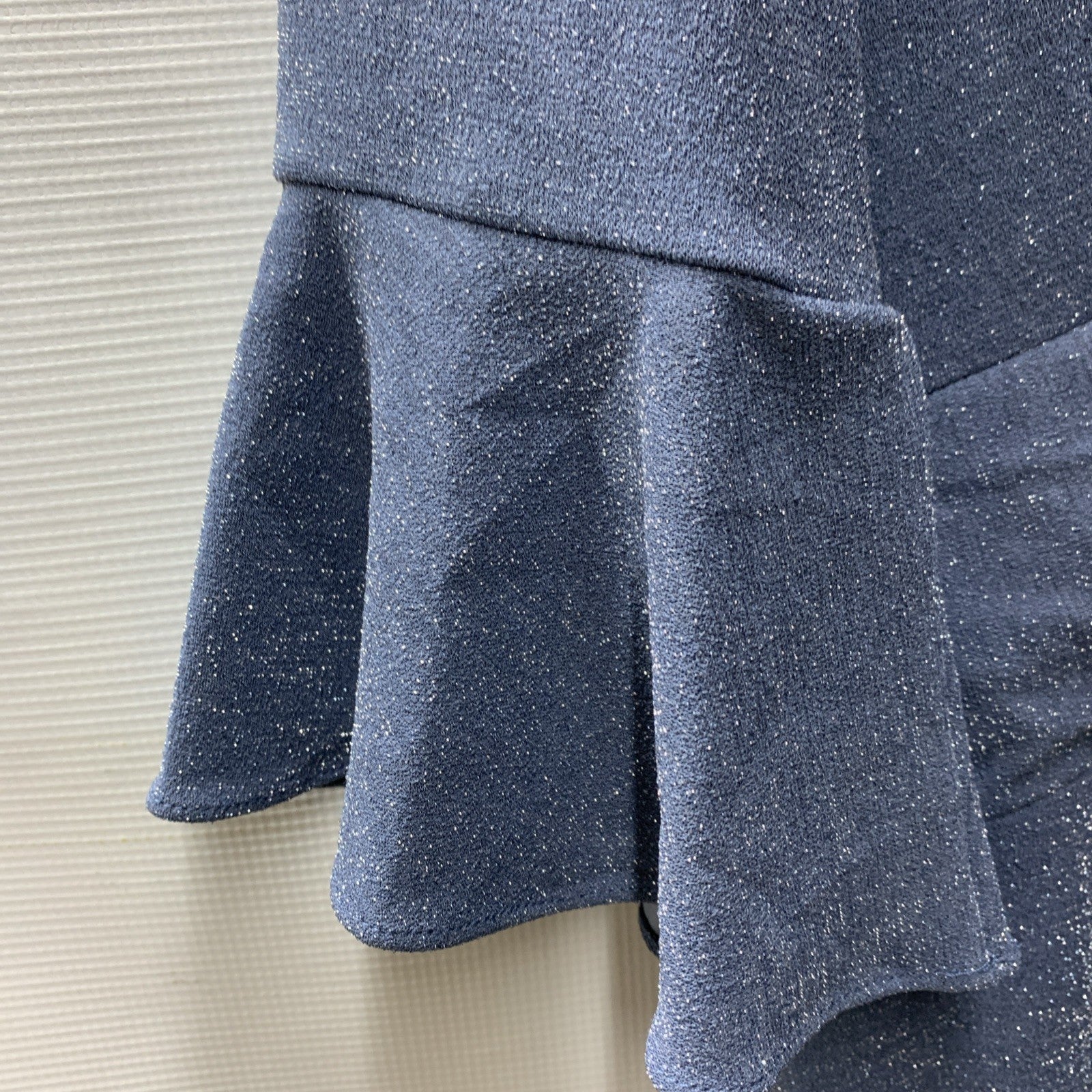 Adrianna Papell Women's Metallic Knit Draped Dress Steel Blue Square Neck Size 6