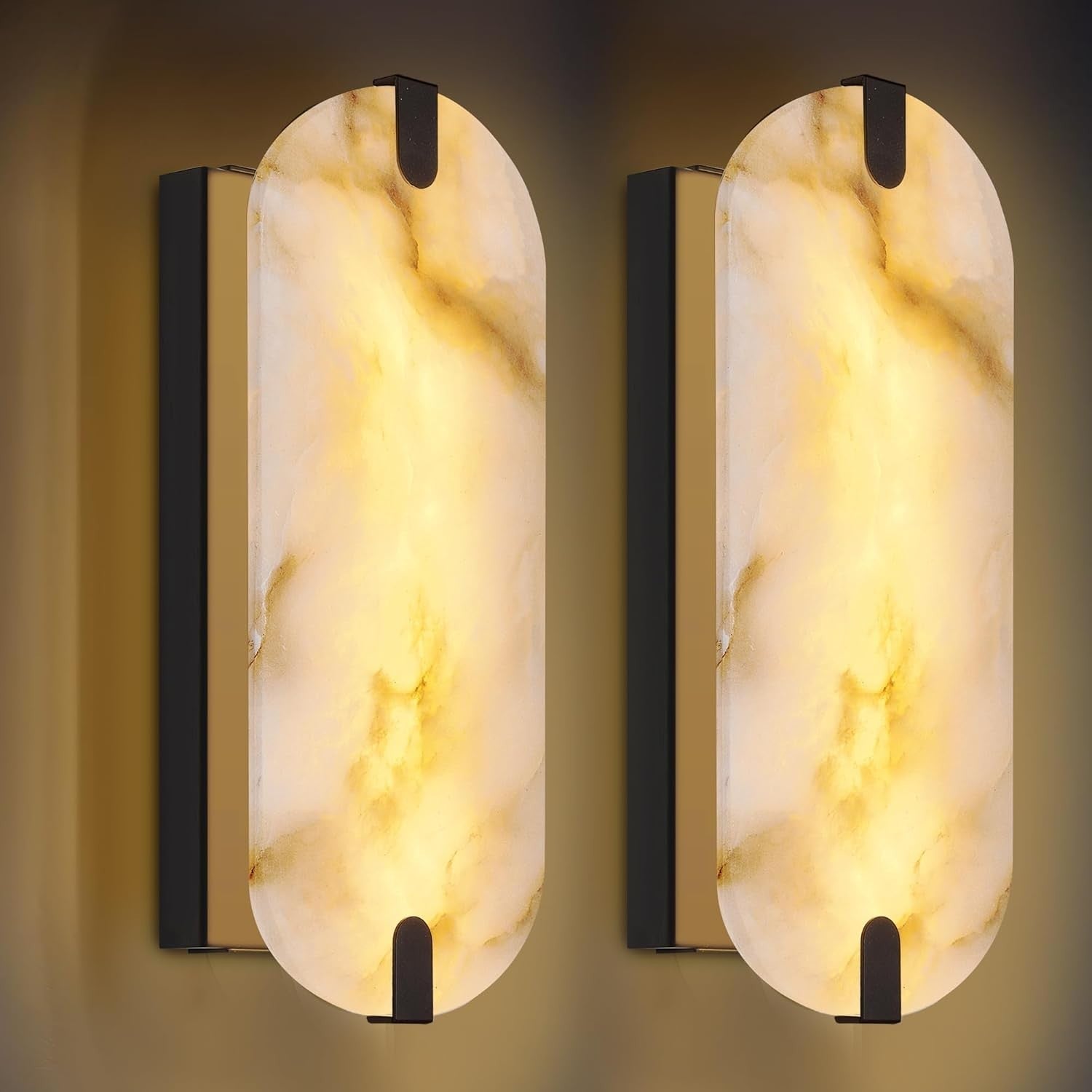 14.17in Alabaster Wall Sconces, Natural Marble Wall Light Set of Two, Modern LED