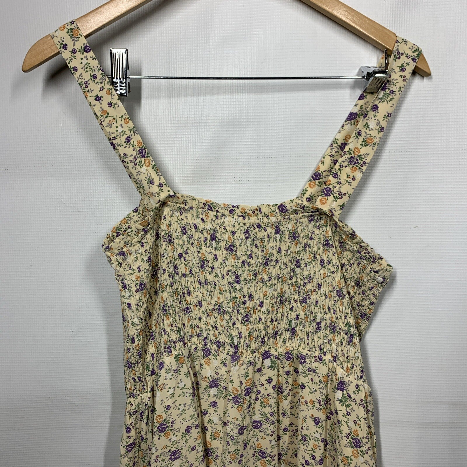 GRACE KARIN Summer Floral Boho Dress Square Neck Strapped Swing Size  Med Yellow