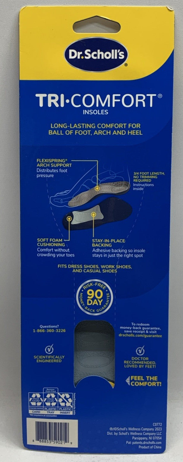 Dr. Scholl's Tri-Comfort Insoles Comfort For Heel & Ball of Foot Men's Size 8-14