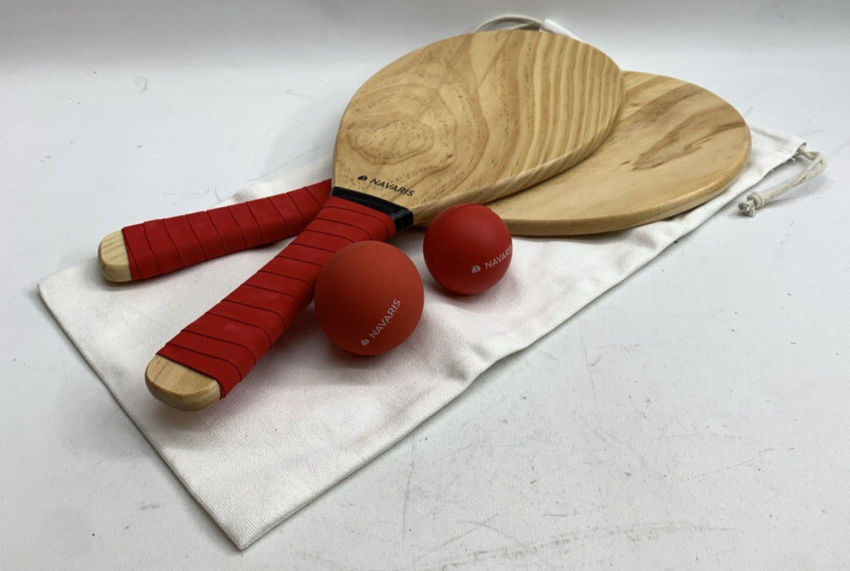 Navaris Wooden Beach Rackets Set Includes 2 Paddles and 2 Balls Red Outdoor