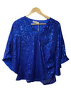 Blue women's sequin top with 3/4 sleeves, glittery sparkly shimmer, from Grace Karin, size S, stylish women's clothing.