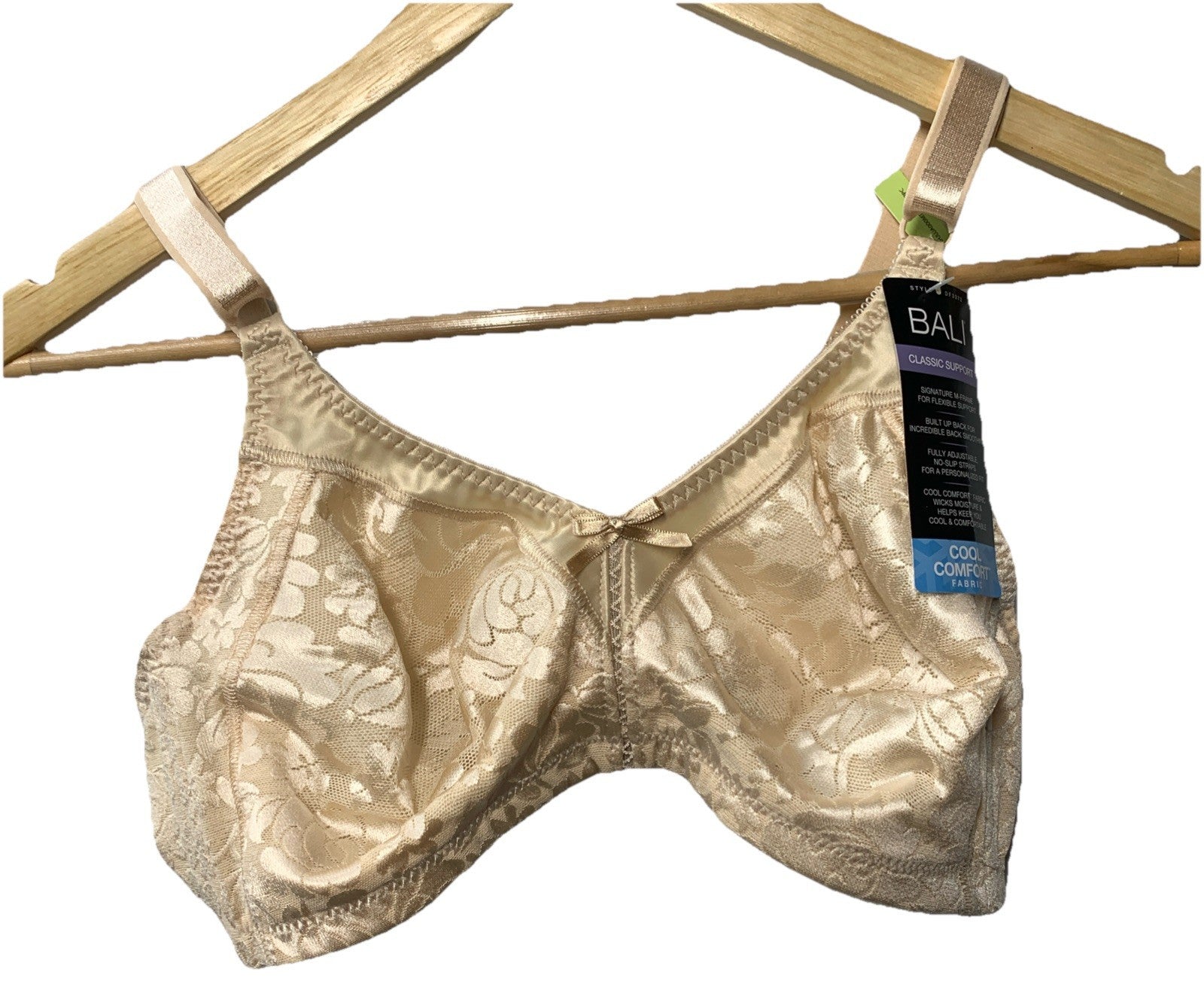 Bali Bra Size 38B Nude Double Support Lace Cool Comfort Wireless Support DF3372