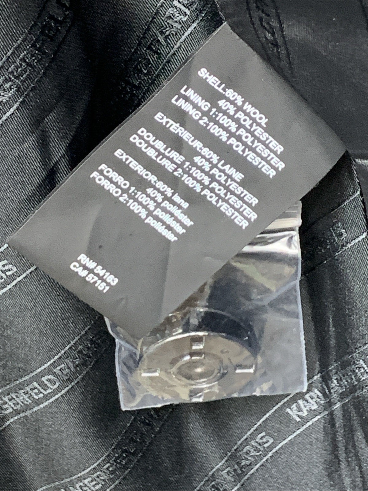 Karl Lagerfeld Paris Black Wool Coat Size L Long Sleeve LWOMW713 Big Collar