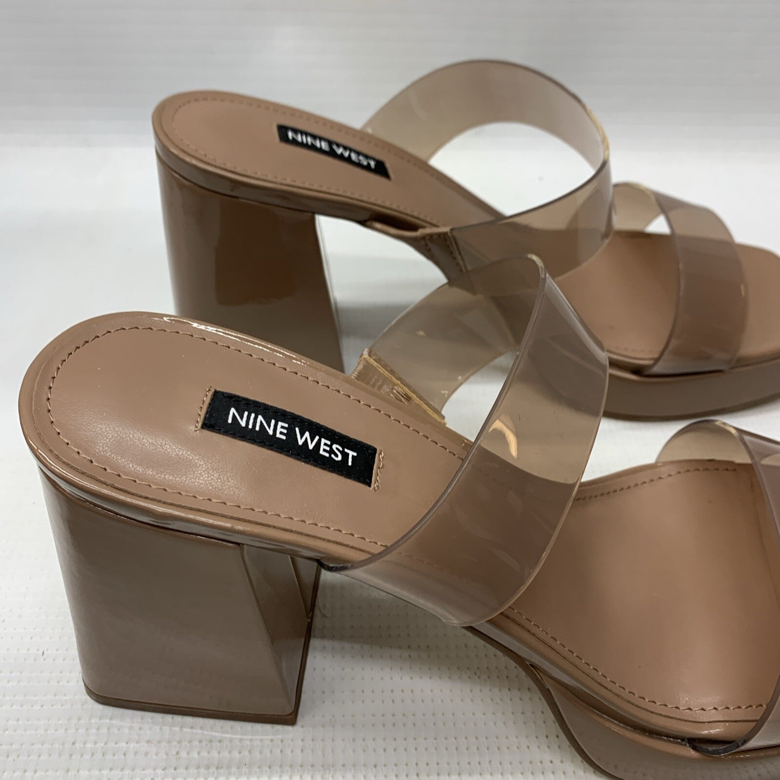 NINE WEST Women’s Tilah Heeled Sandal Clay101 Size 9.5 Open Square Toe Slip On