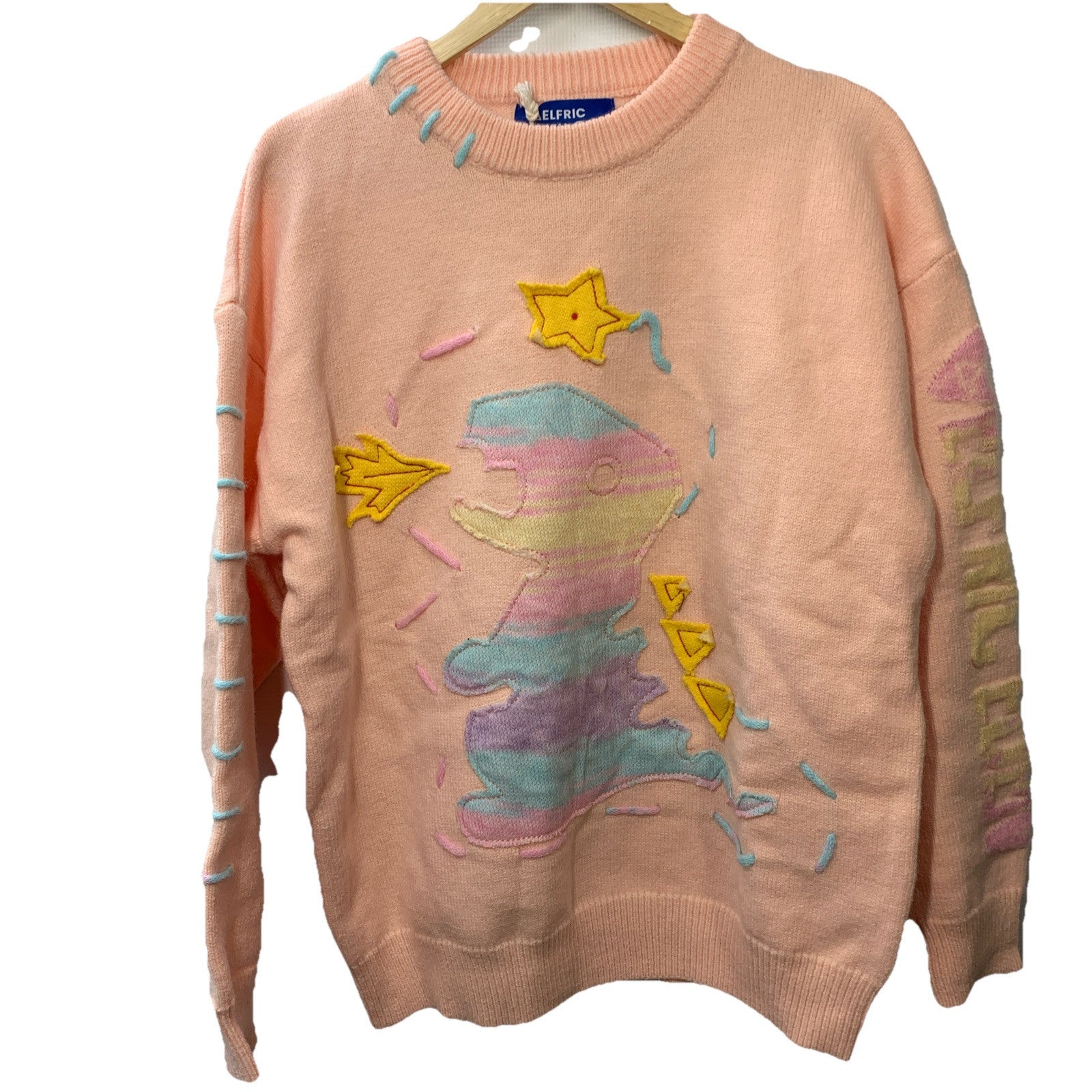 Aelfric Eden Women's Pink Yarn Threaded Dinosaur Sweater Size XS Long Sleeve