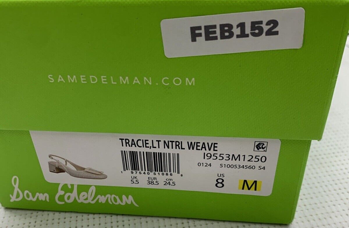 Sam Edelman Women Tracie Heel Size 8M Natural Weave Squared Toes Slingback Strap