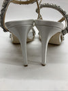 Badgley Mischka Galia Embellished Sandal Heels Jeweled Soft Satin White Size 8