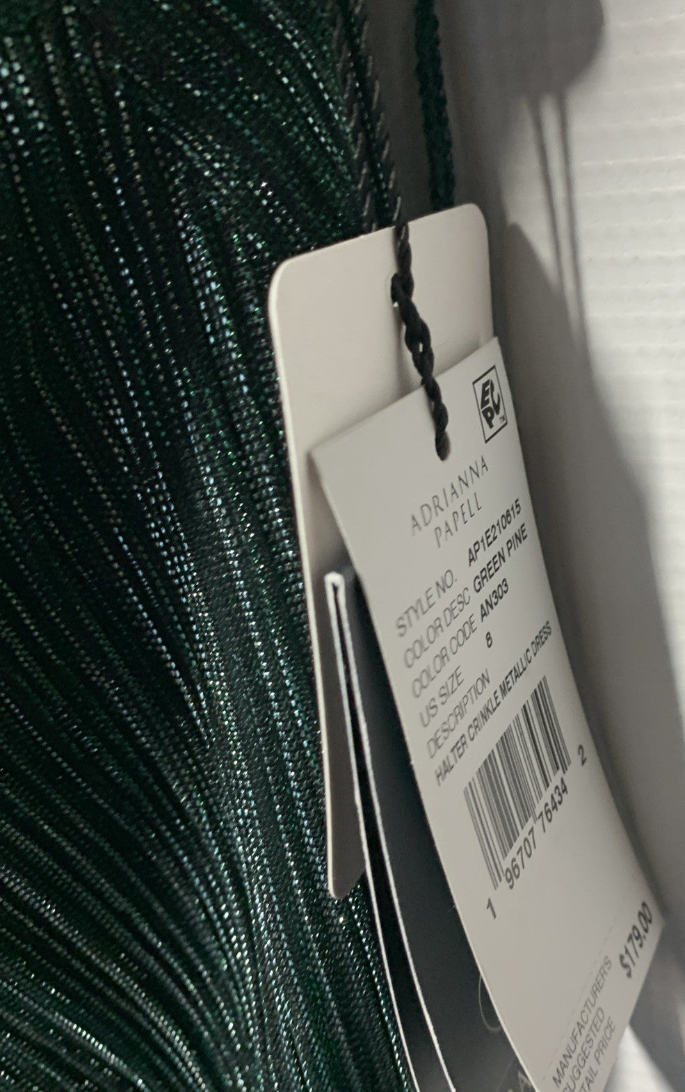 Adrianna Papell Women's Green Halter Crinkle Metallic Midi Dress 8 Green Pine