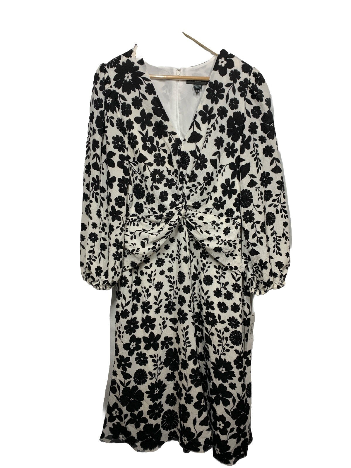 Maggy London Long Sleeve V-Neck Twist Waist Fit and Flare Cocktail Dress Size 14