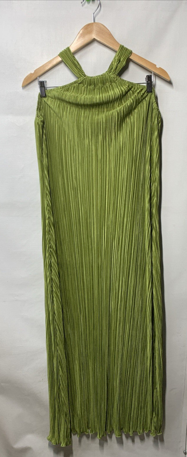 Petal and Pup TF9166-2-PPX Women's Melody Plisse Halter Maxi Dress Olive Size M