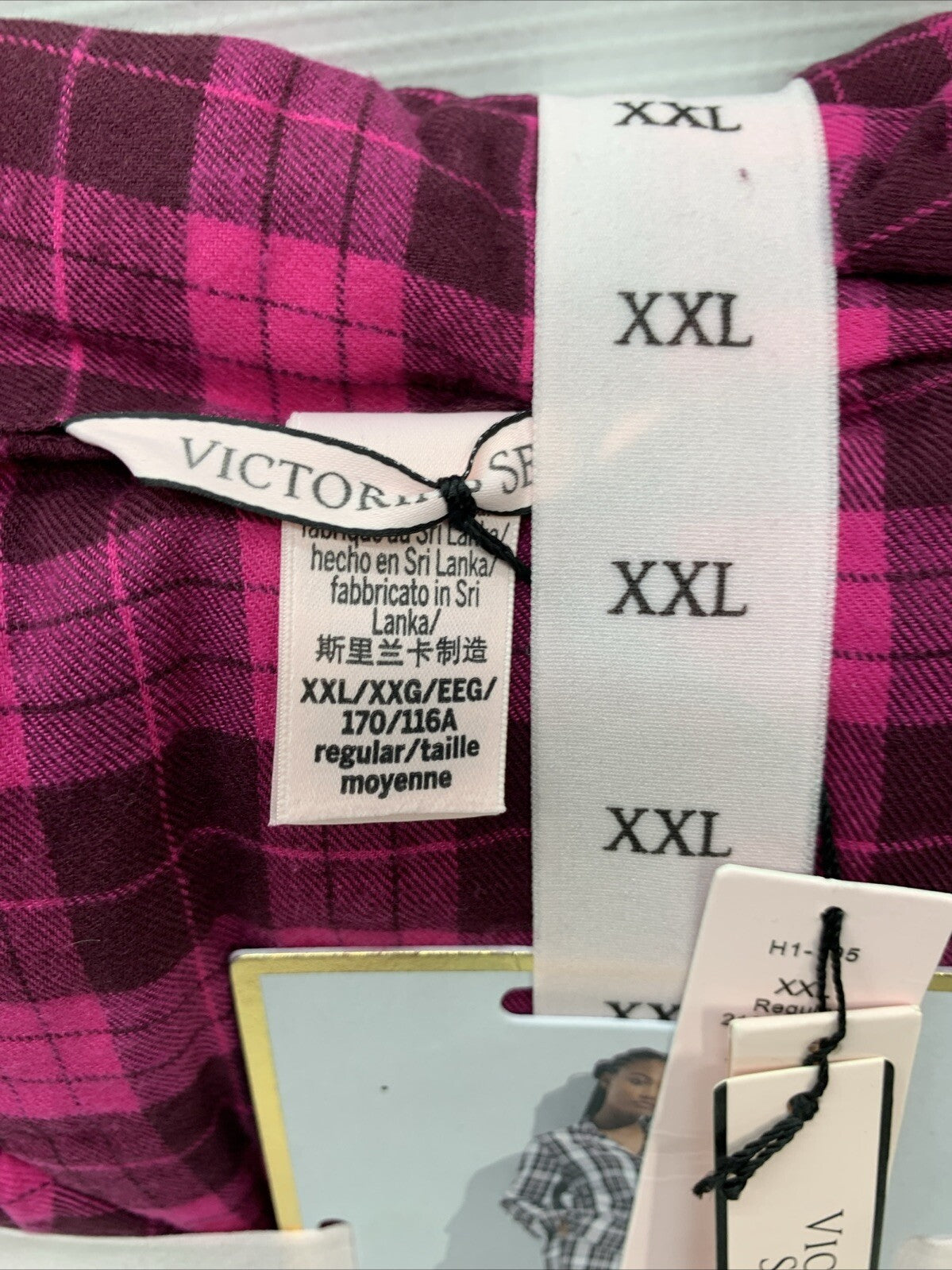Pink Plaid Victorias Secret SleepwearFlannel Long Pajamas Set Plaid XXL Pull-on