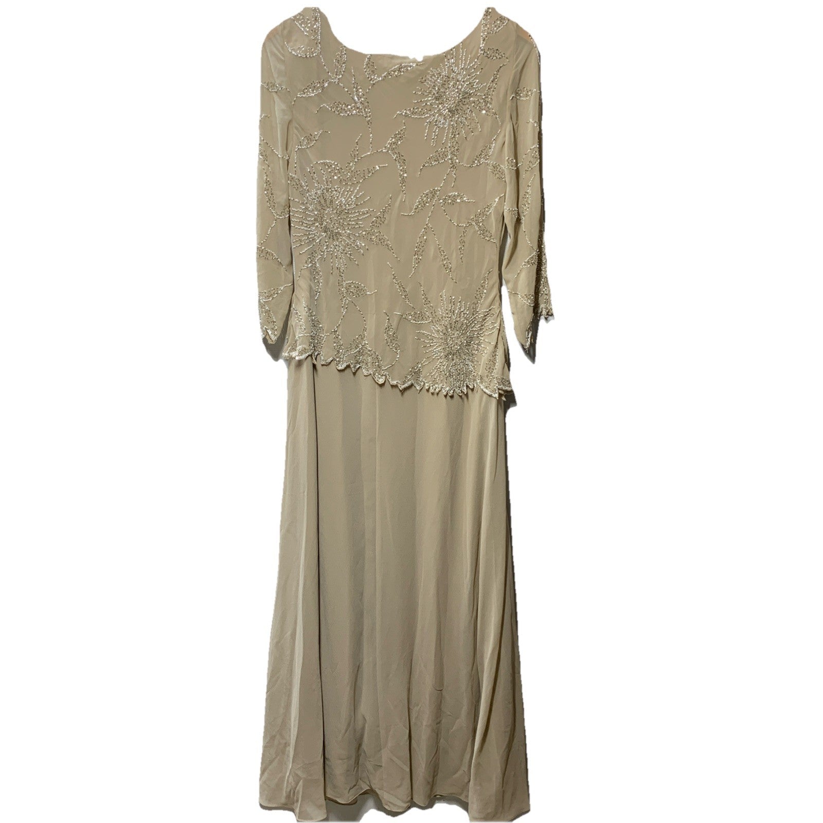 J Kara Women Scoop Neck 3/4 Sleeve Beaded Top Evening Long Dress Pull-on Size 12